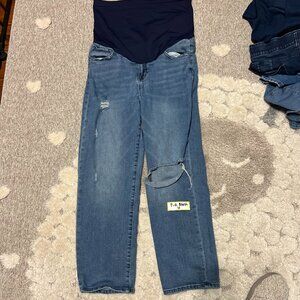 Pink Blush Blue Distressed Rolled Hem Maternity Jeans Size 31